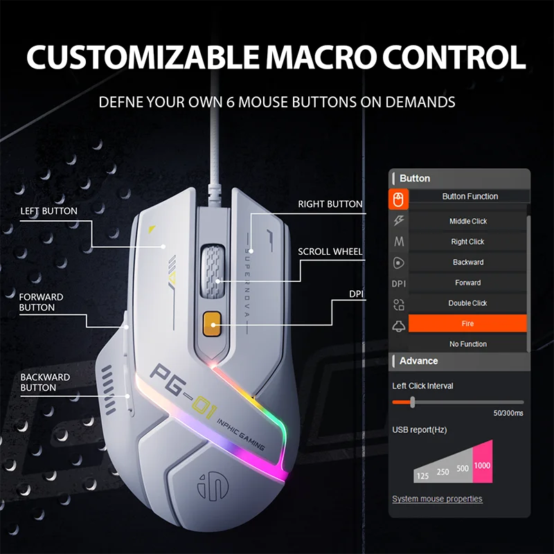 Mouse para jogos com fio ergonômico E-sports